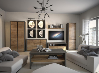 Wohnwand Wohnzimmer Set Vitrine Lowboard Wandregal tv Tisch 6 tlg. Garnitur Neu